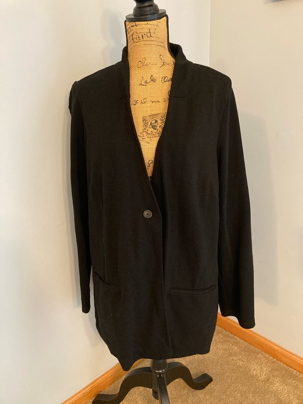 Eileen Fisher Woman Size 2X Black Single-Button Longline Blazer